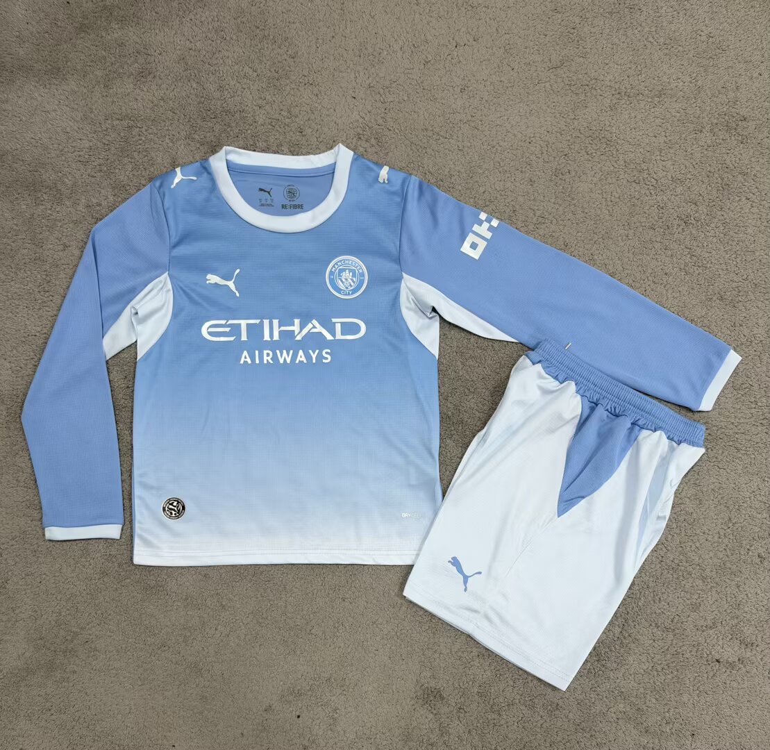 Kids-Manchester City 26/27 Home Long Soccer Jersey
